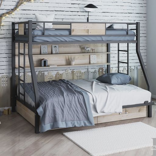 Двухъярусная кровать «Гранада ПЯ 140» с ящиками и полками